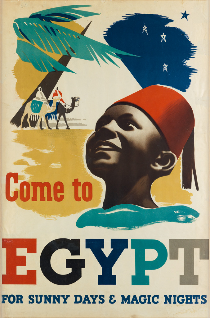 DESIGNER UNKNOWN. COME TO EGYPT / FOR SUNNY DAYS & MAGIC NIGHTS. 1937. 36x24 inches, 92x61 cm.